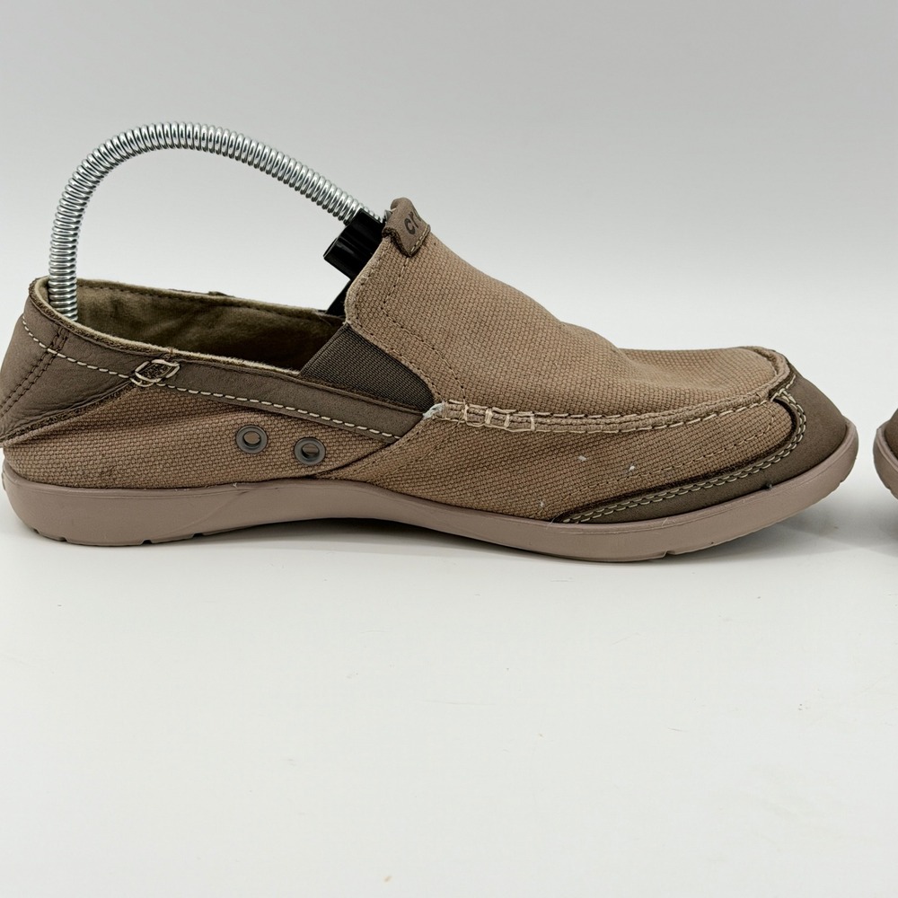 Crocs Santa Cruz Canvas Loafers Mens 8 Khaki Brown Slip On Shoes 201161 - Picture 9 of 10